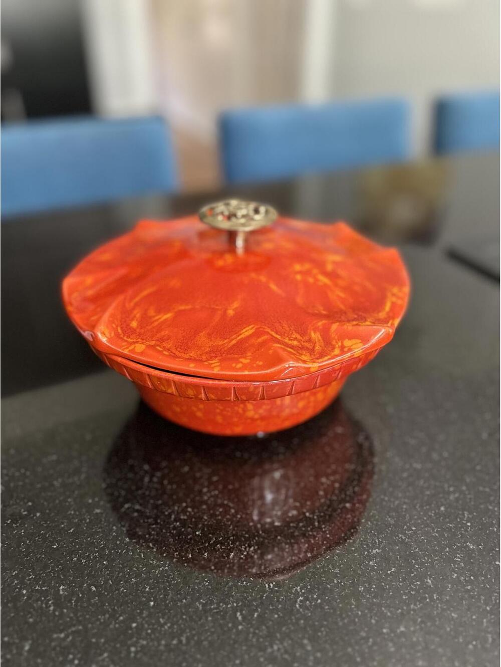 Vintage Orange Decorative Bowl with Ornate gold-Tone Accent